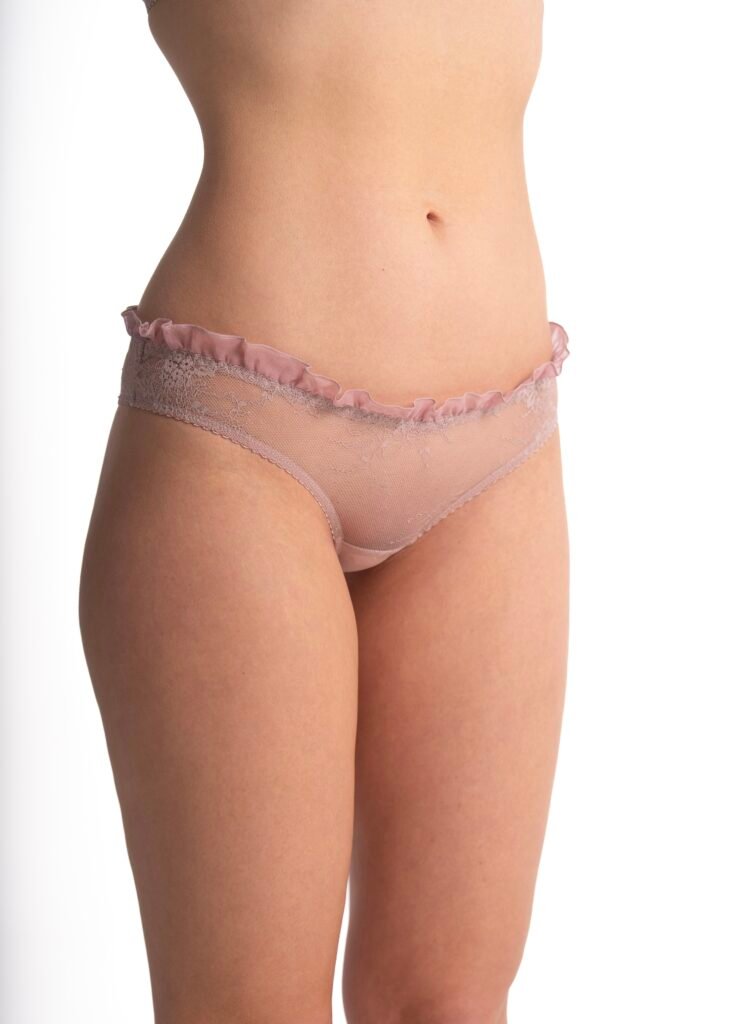 Sale 8 panties Nini by Underveil — dusty rose floral lace with delicate plunge neckline ruffles and underwire