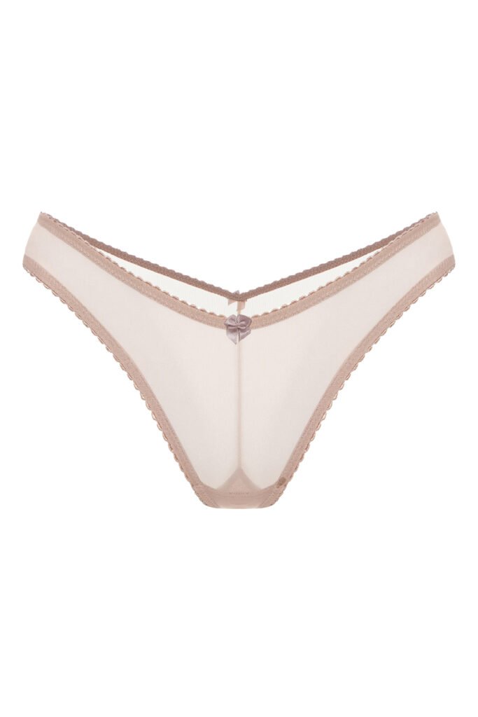 pantie Amelia by Underveil — nude beige sheer mesh with underwire cups and delicate rosebud bows