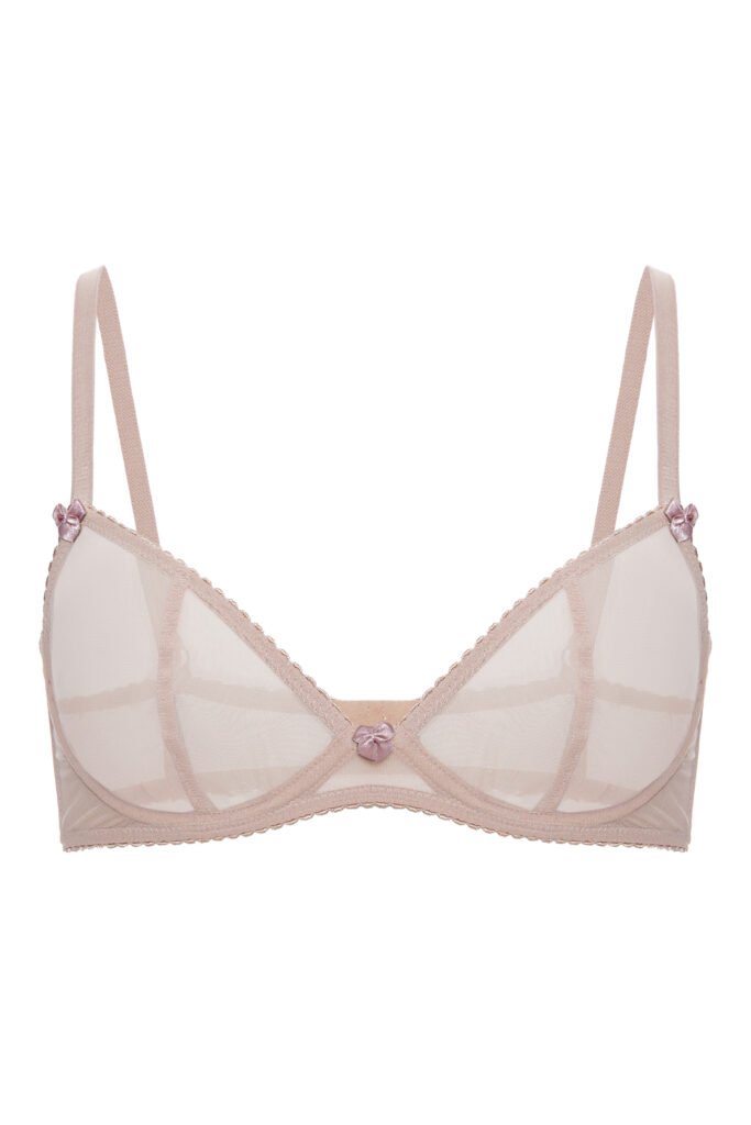bra Amelia by Underveil — nude beige sheer mesh with underwire cups and delicate rosebud bows