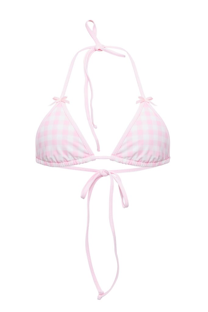 bra Lelya pink by Underveil — soft pastel pink and white gingham check with delicate pink bows, premium biflex