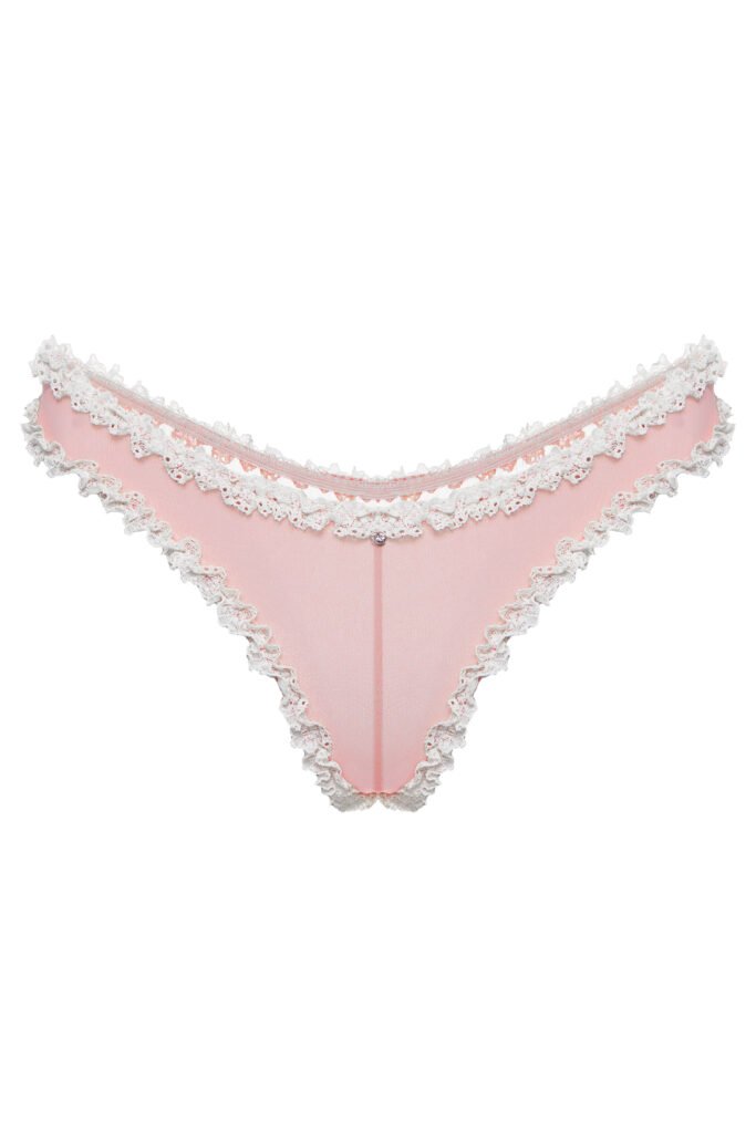 pantie Serene by Underveil — bridal white sheer mesh with delicate lace ruffles and satin bow