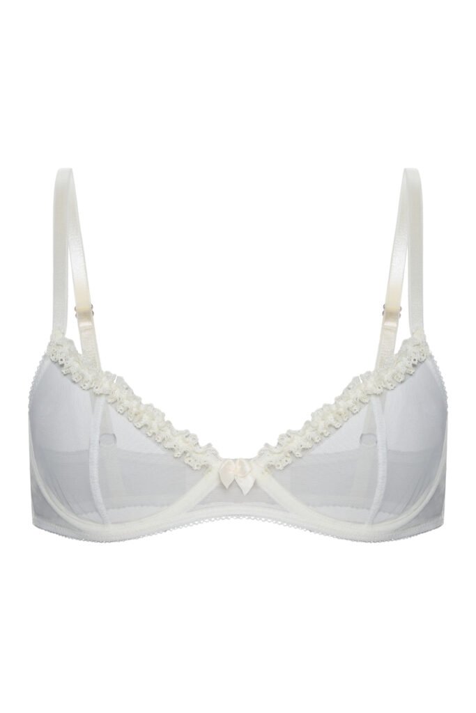 bra Serene by Underveil — bridal white sheer mesh with delicate lace ruffles and satin bow