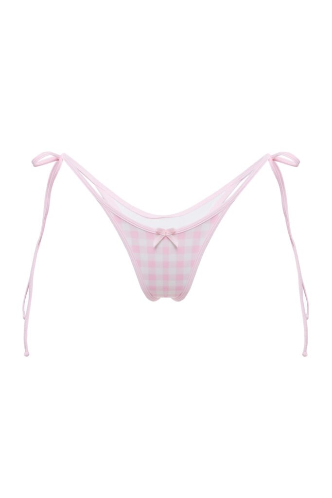 bikini Lelya pink by Underveil — soft pastel pink and white gingham check with delicate pink bows, premium biflex