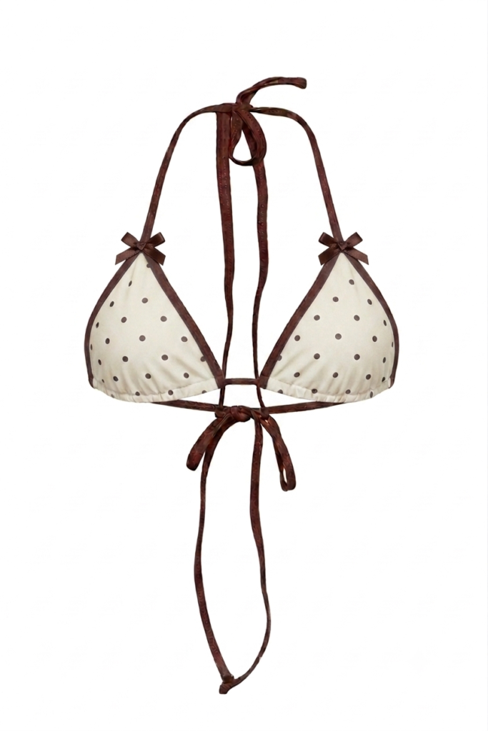 bra Guilia by Underveil — cream ivory with brown polka dots, contrasting brown trim and bows