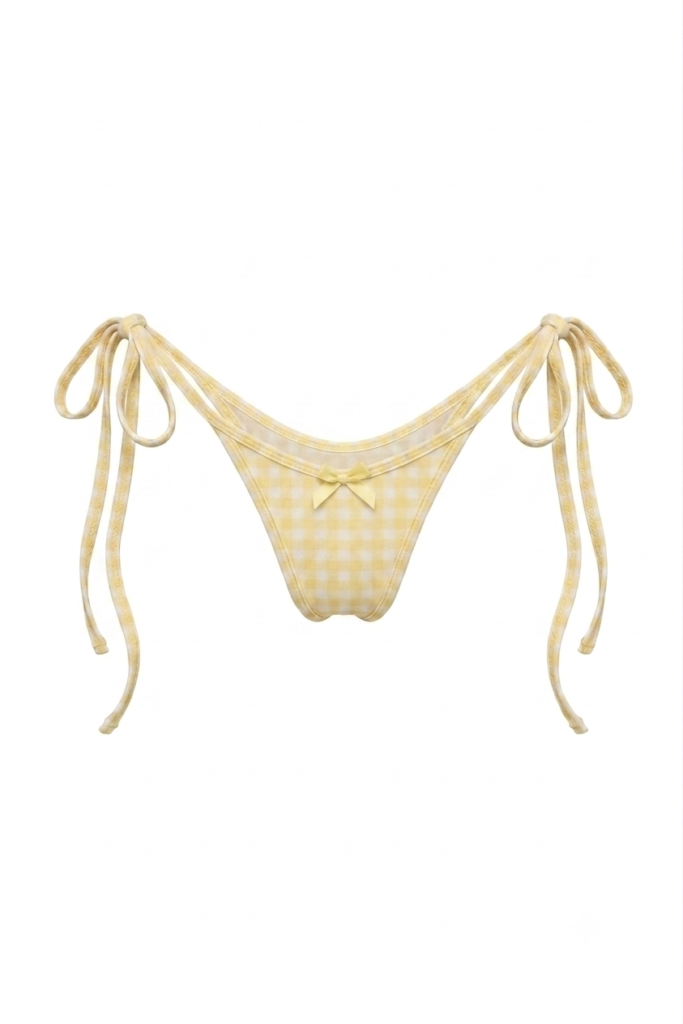 bikini Clementine by Underveil — yellow and white gingham check pattern with satin bows, premium biflex