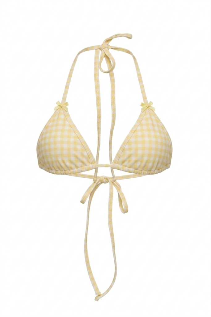 bra Clementine by Underveil — yellow and white gingham check pattern with satin bows, premium biflex
